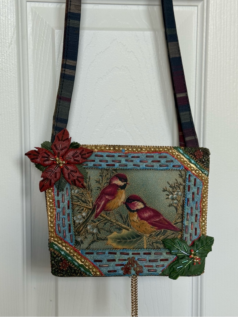 Vintage Mary Frances "Poinsettia & Red Birds" Christmas Box Purse